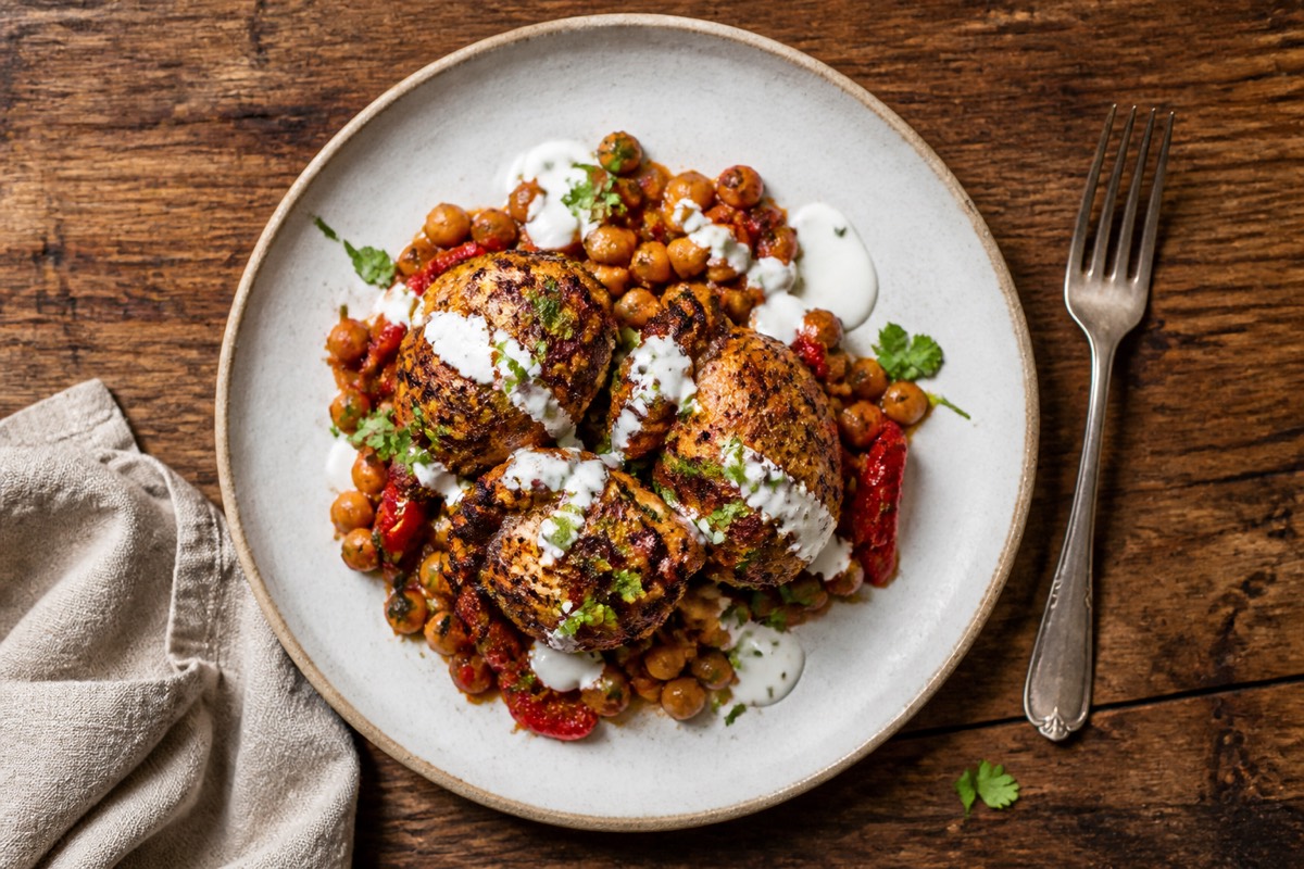 Harissa chicken & chickpea traybake