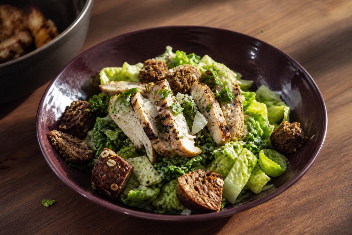 Griddled chicken Caesar with wholegrain croutons
