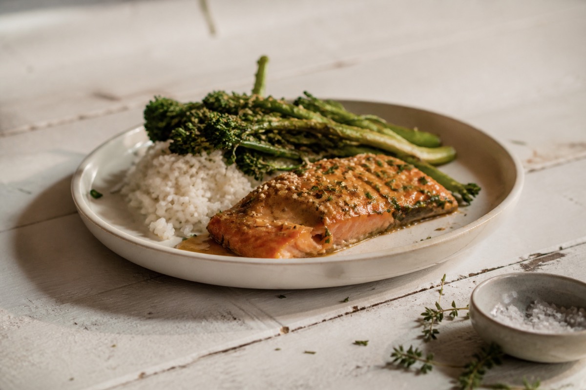 Miso butter salmon with sesame greens