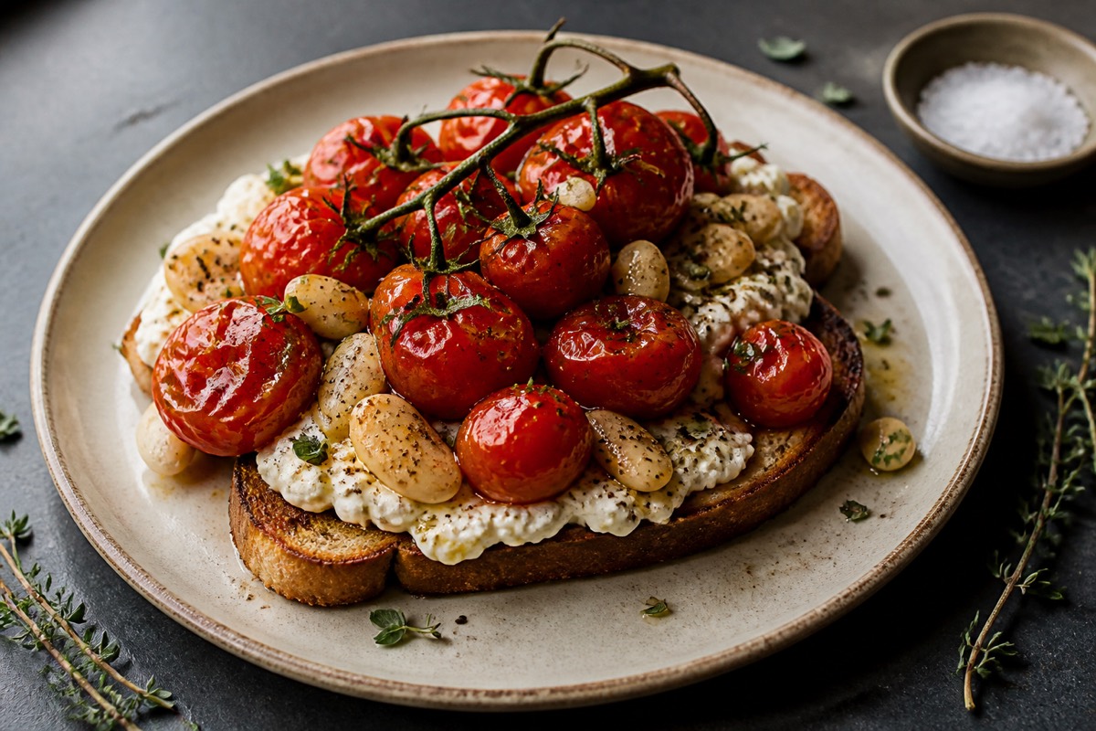 Cottage cheese power bowl with roasted tomatoes
