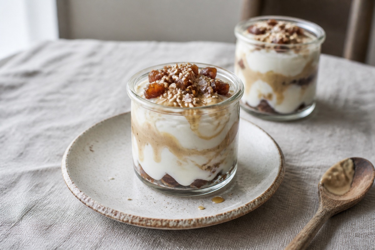 Date, tahini & yogurt pots