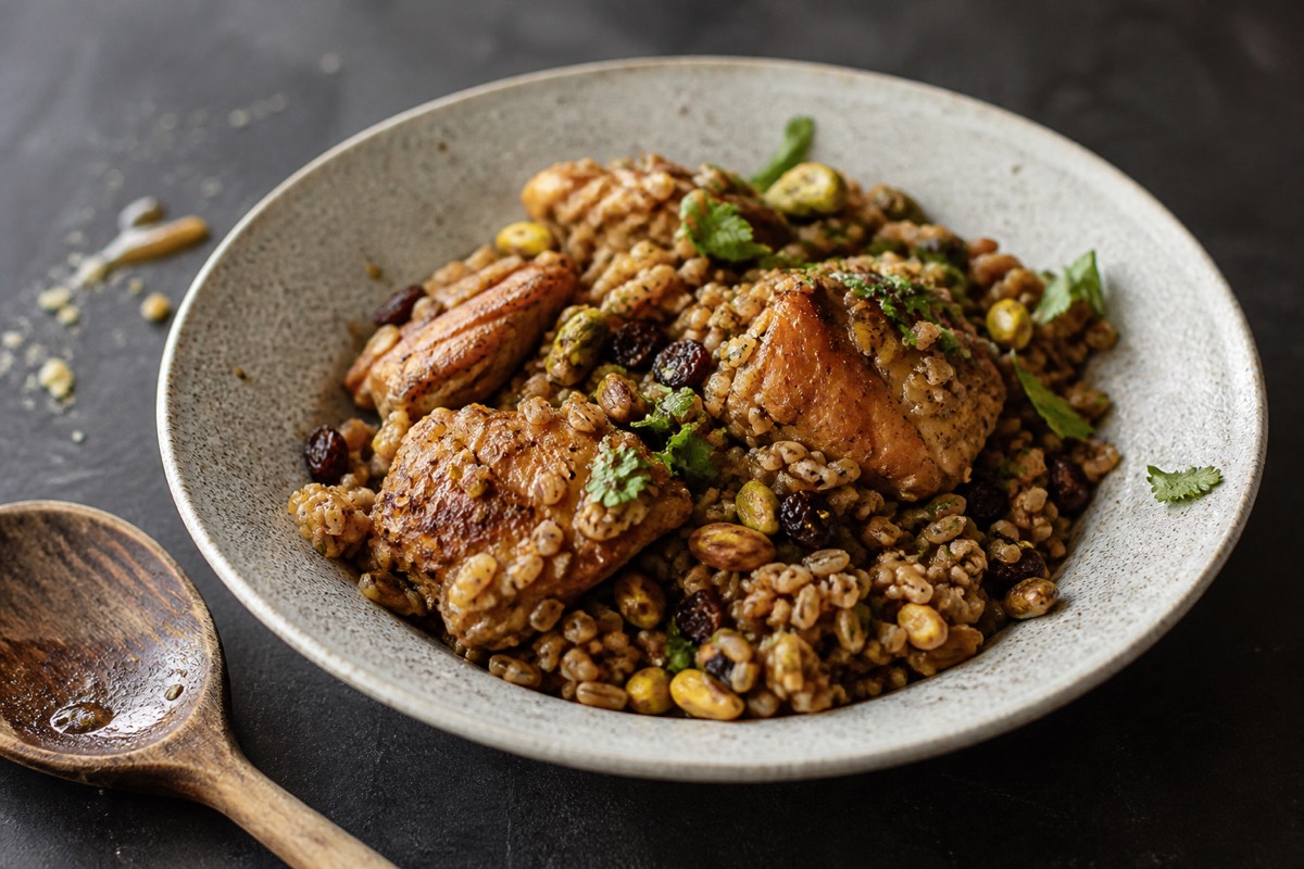 Chicken & freekeh pilaf with pistachios
