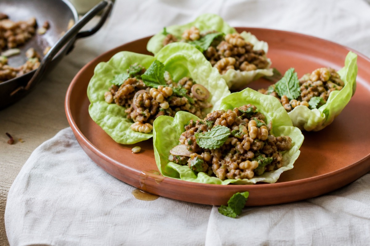 Walnut & mushroom larb-style lettuce wraps