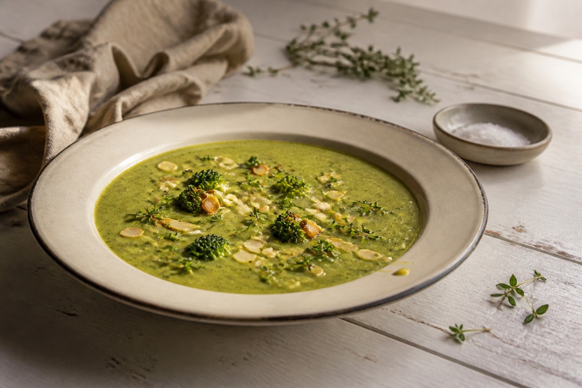 Broccoli, almond & lemon soup