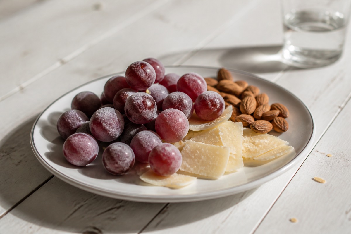 Frozen grapes with manchego & almonds
