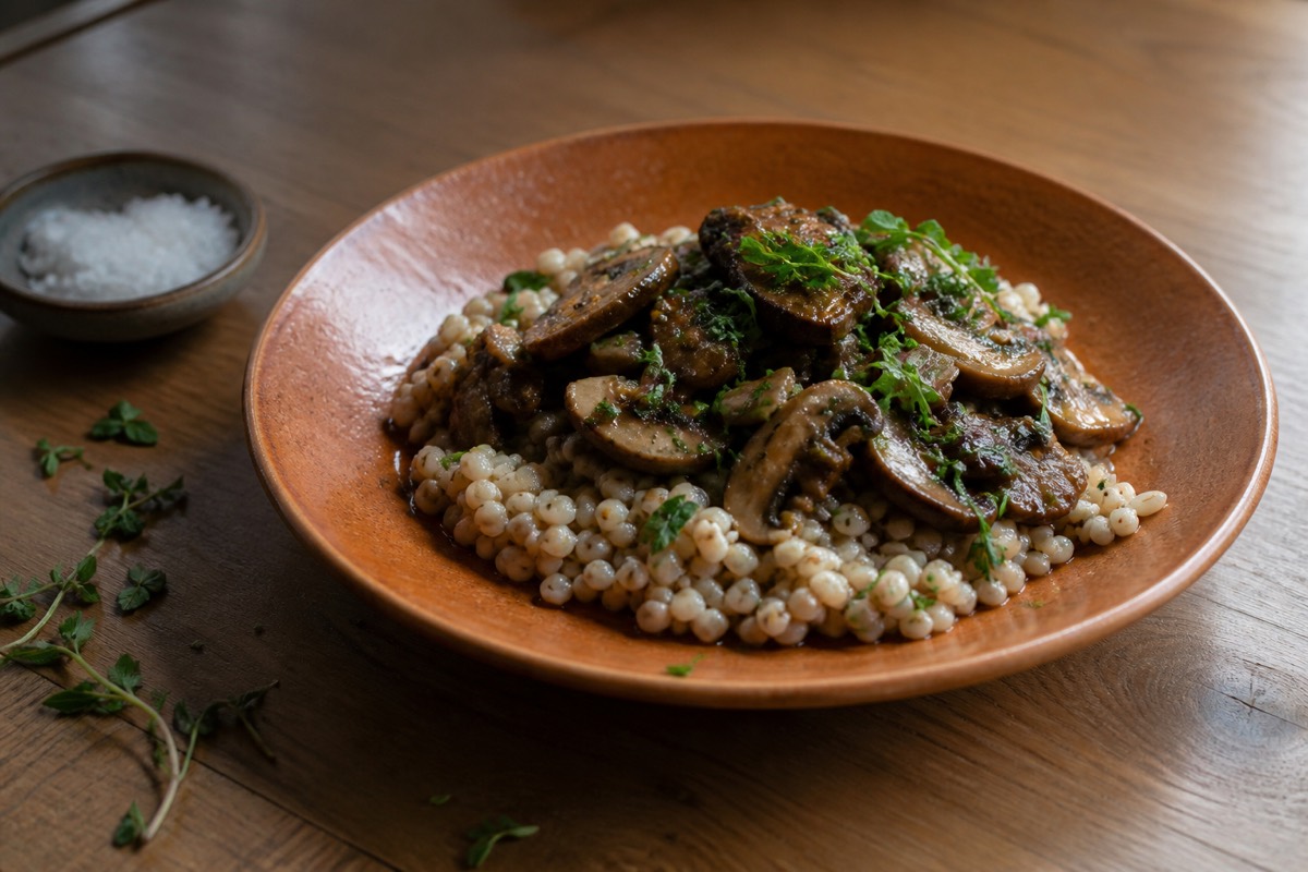 Miso butter mushrooms on barley