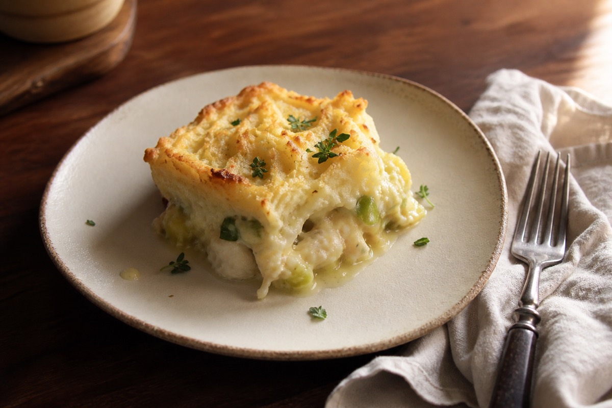 Fish pie with leek & celeriac mash
