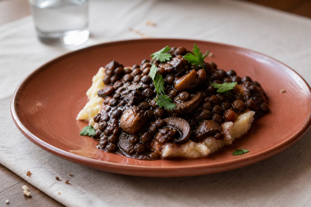 Lentil & mushroom bourguignon