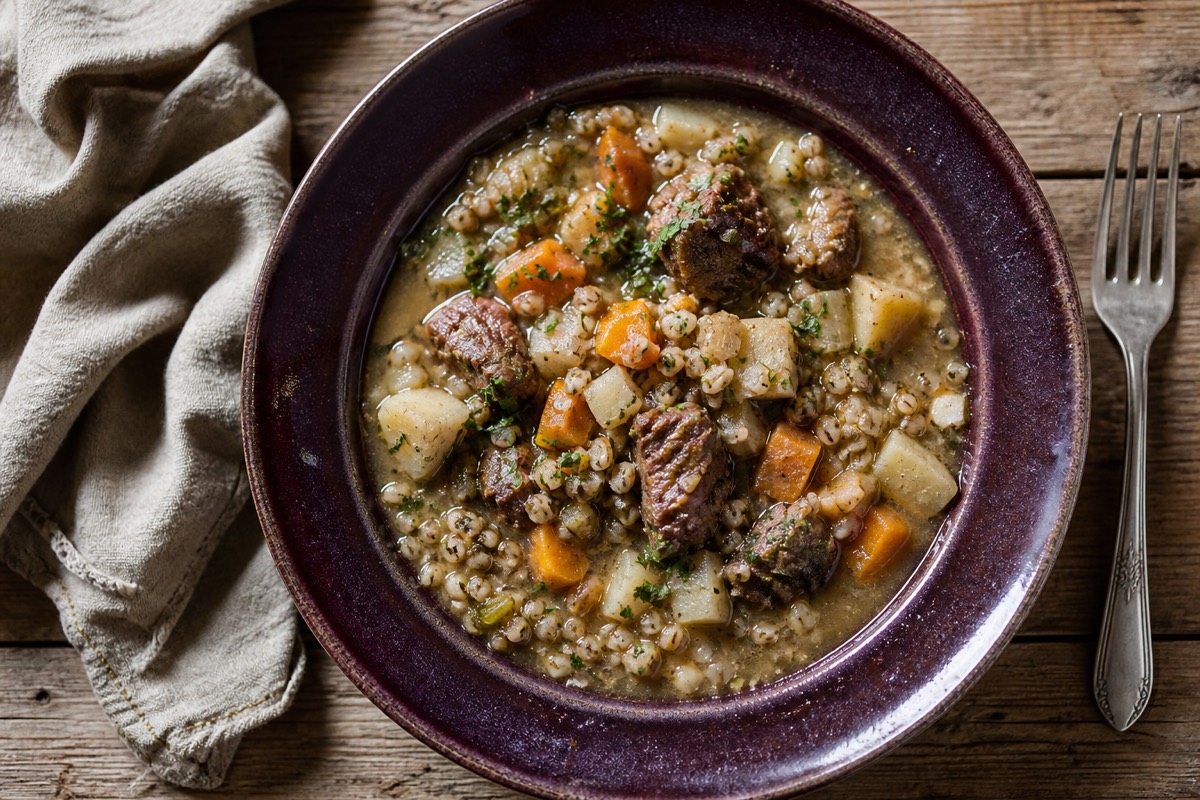 Beef, barley & root vegetable soup