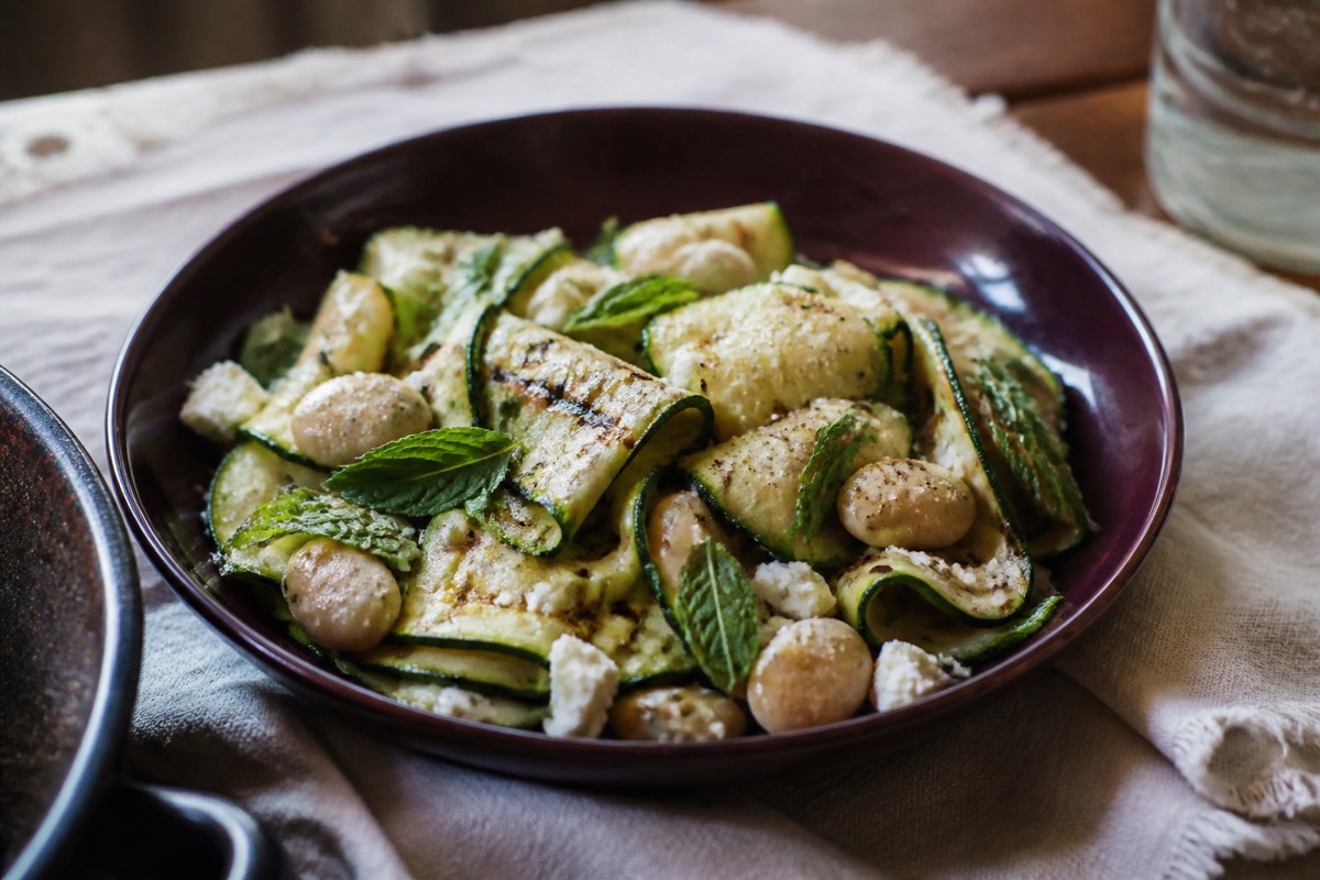 Charred courgette, butter bean & feta platter