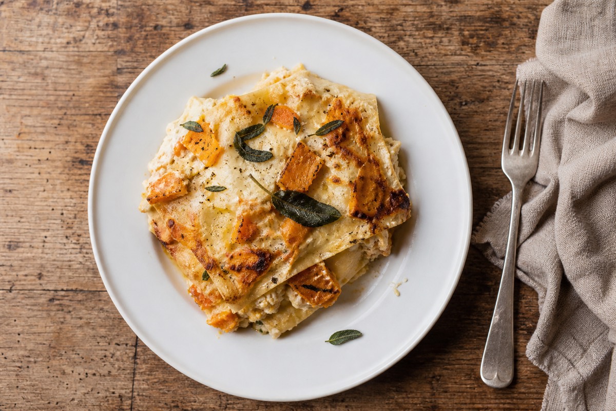 Pumpkin, sage & ricotta lasagne