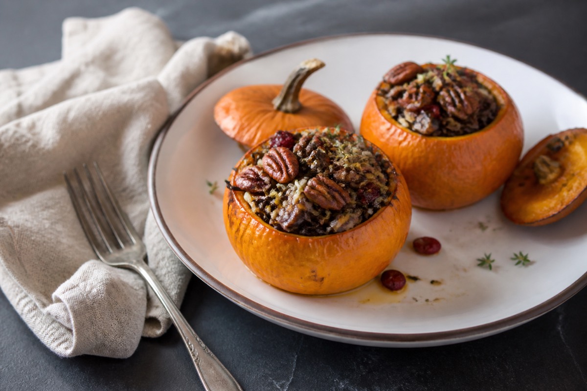 Stuffed baby pumpkins with wild rice & cranberries