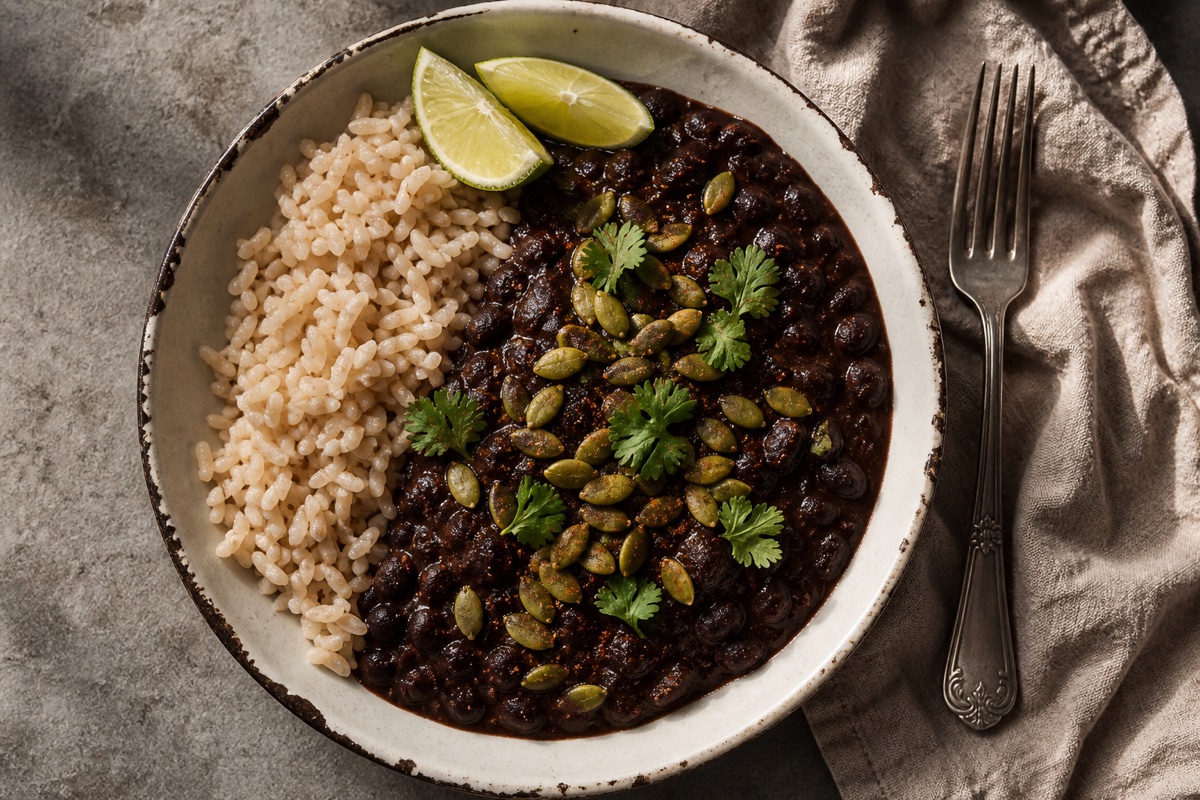 Midnight black chilli with pumpkin-seed crunch