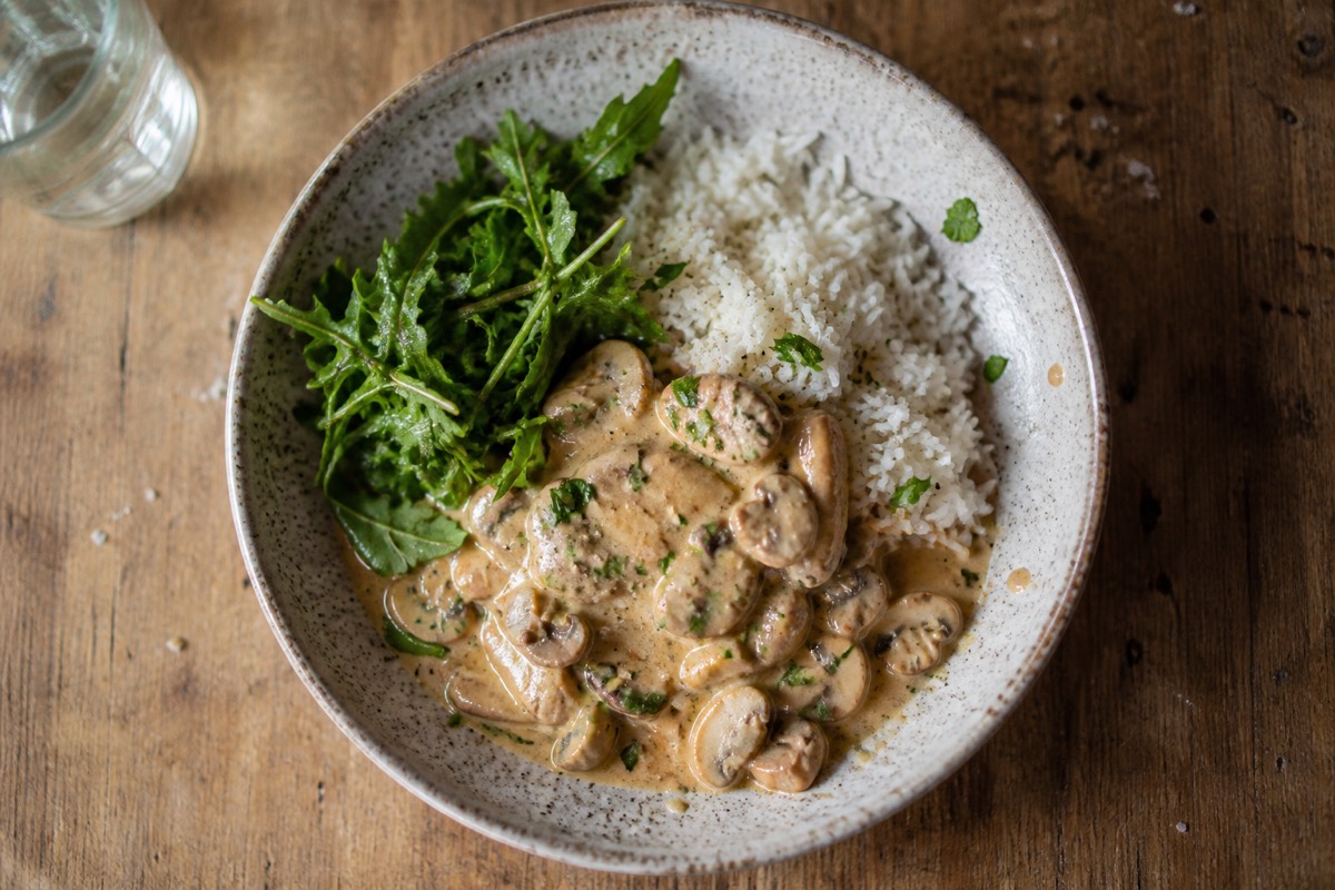 Chicken & mushroom stroganoff with yogurt