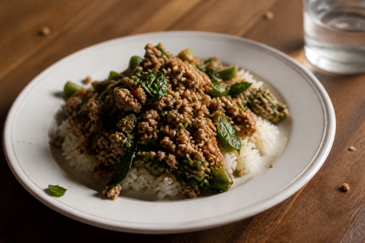 Thai basil chicken with green beans