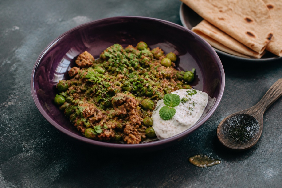 Lighter lamb keema with peas