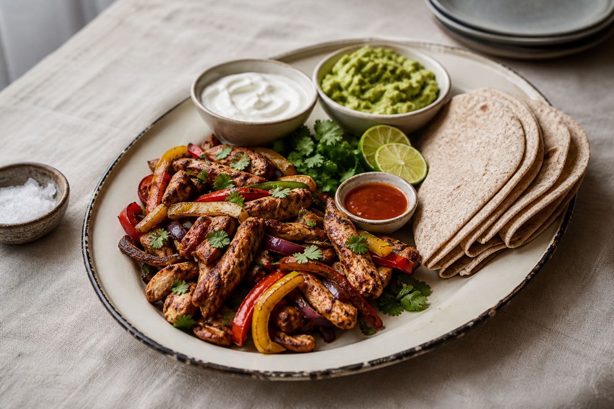 Chicken fajita night with charred peppers