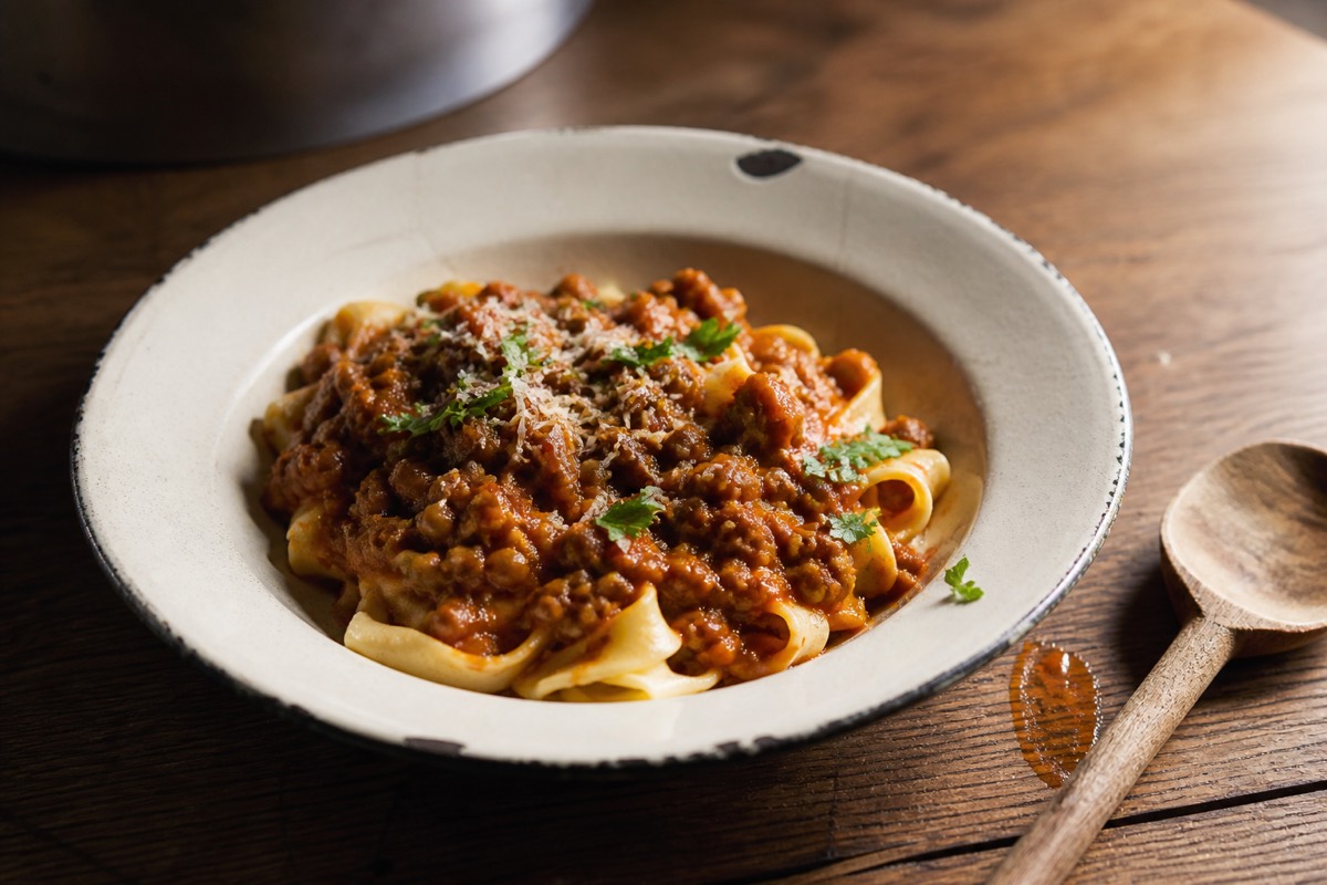 Hidden-veg beef & lentil bolognese