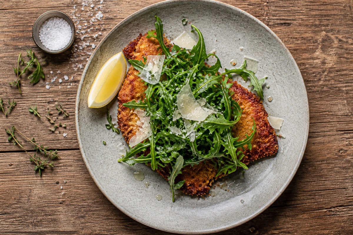 Chicken milanese with lemon & rocket