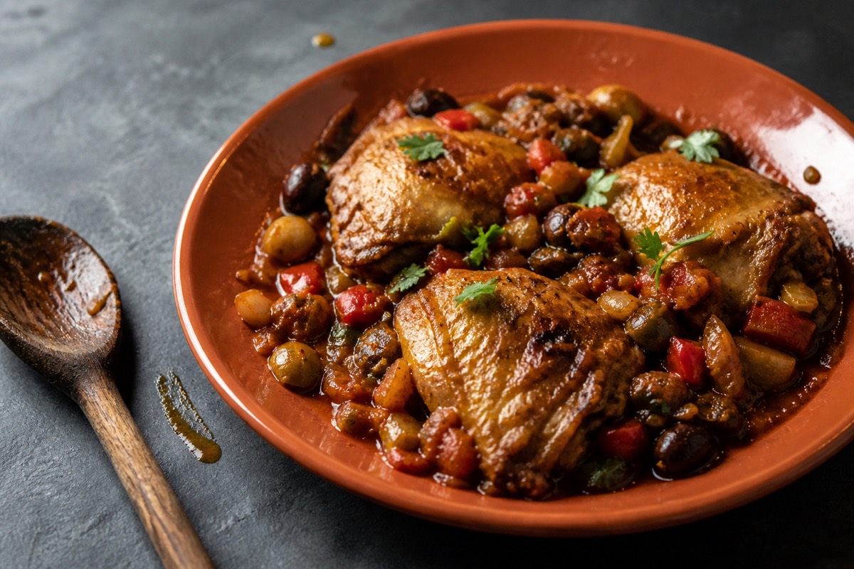 Chicken thighs braised in caponata