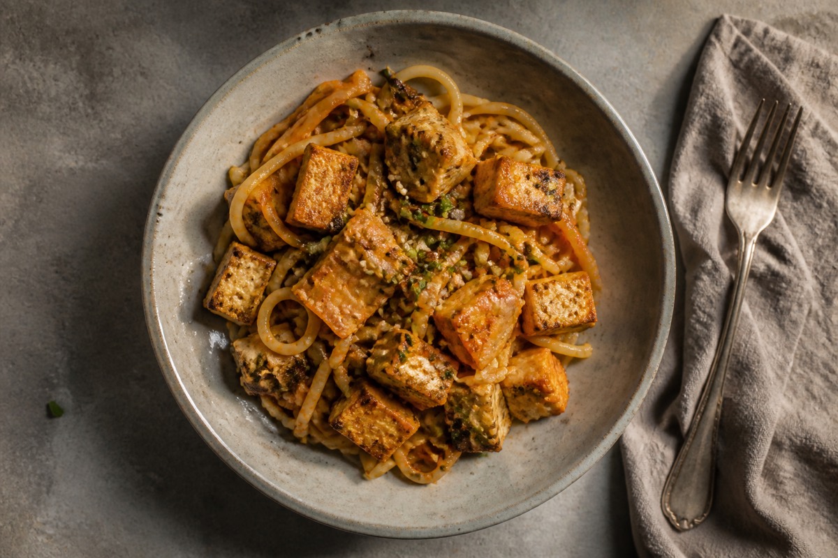 Kimchi & tofu noodle stir-fry