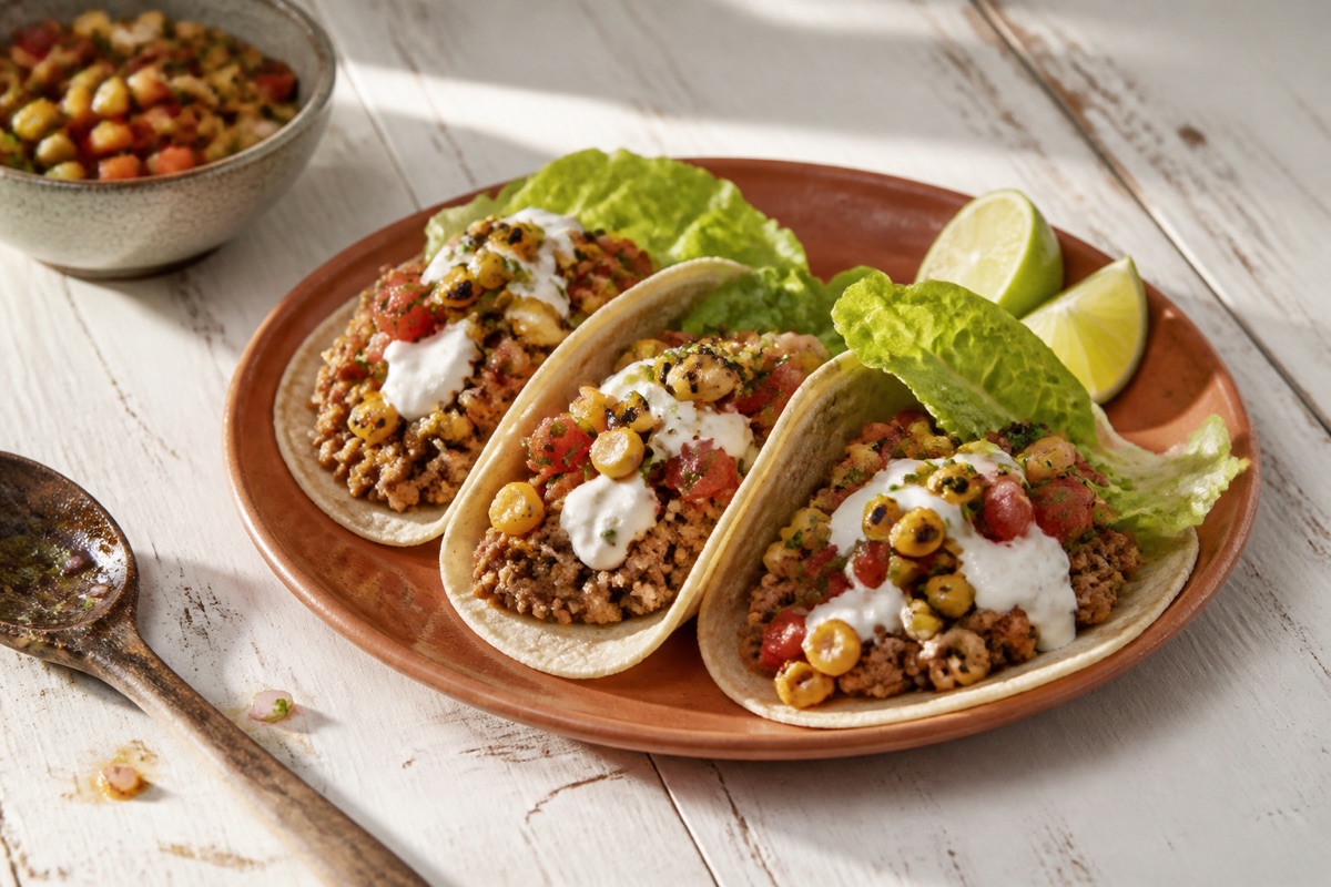 Turkey taco Tuesday with charred corn salsa