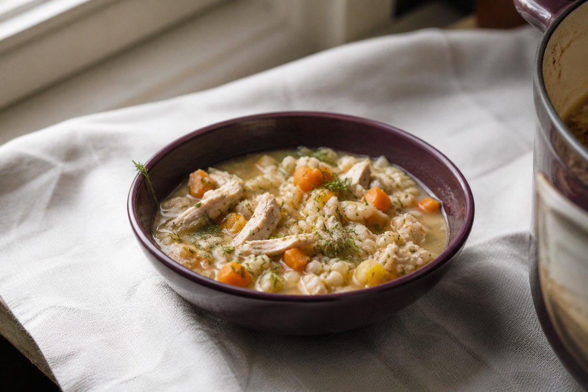 Lemon chicken & pearl barley soup pot