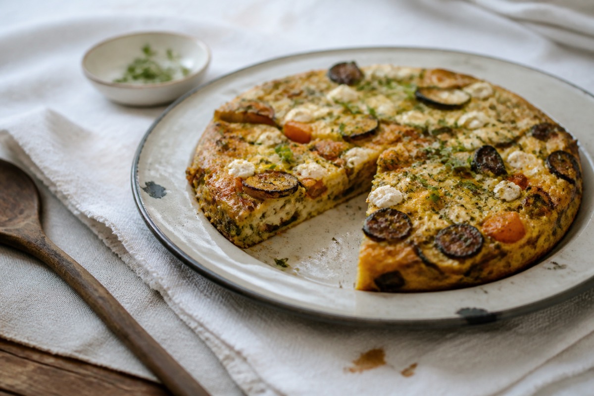 Leftover roast veg & feta frittata