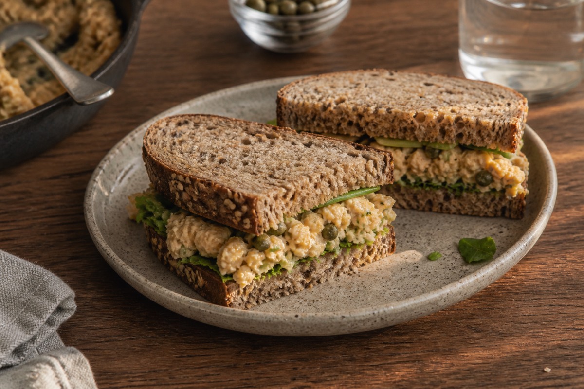 Smashed chickpea 'tuna' salad sandwiches