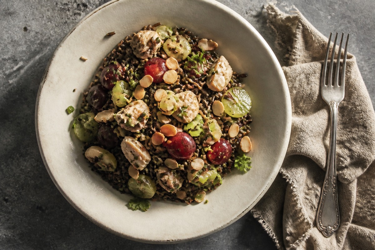 Wild rice, chicken & grape salad with almonds